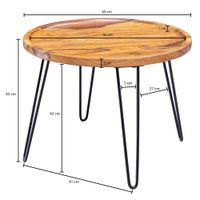FineBuy Couchtisch Sheesham rund Ø 60 cm Wohnzimmertisch Massivholz Metallbeine – Ansicht 3