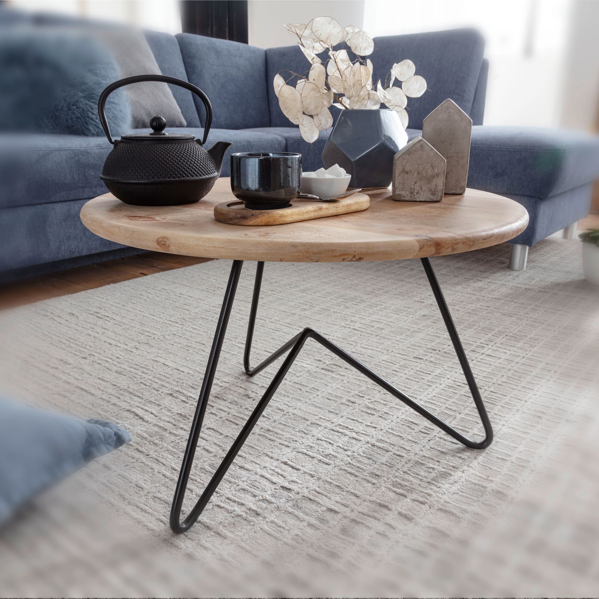 FineBuy Couchtisch Akazie Massivholz rund 60 cm · Wohnzimmertisch mit Metallgestell im modernen Design · Handgefertigt · Natur Look & Industrial Stil | Farbe: Braun FineBuy Couchtisch Akazie Massivholz rund 60 cm · Wohnzimmertisch mit Metallgestell im modernen Design · Handgefertigt · Natur Look & Industrial Stil | Farbe: Braun