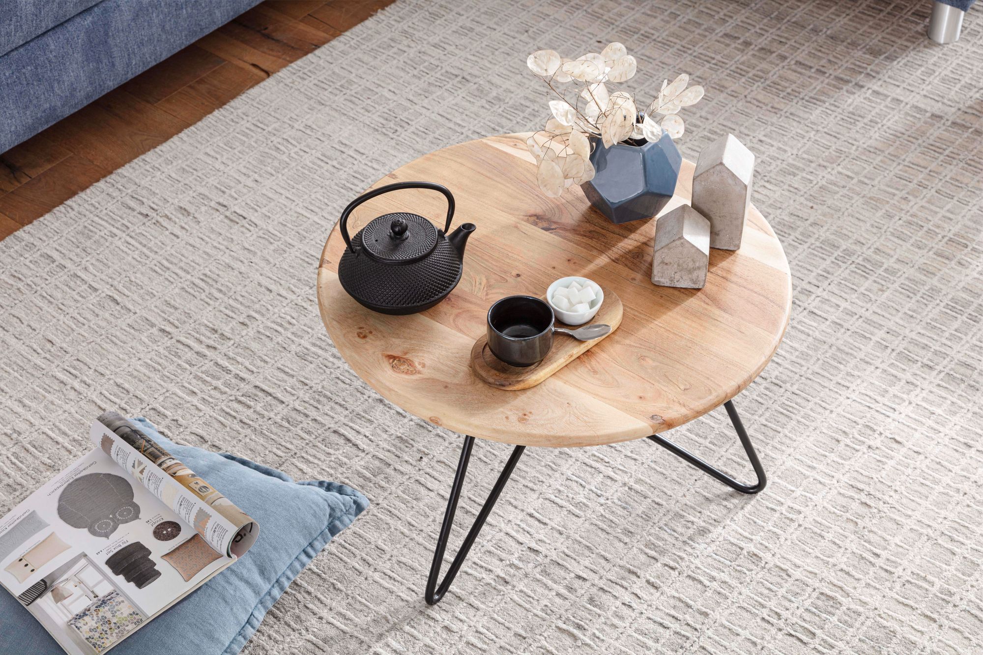 FineBuy Couchtisch Akazie Massivholz rund 60 cm · Wohnzimmertisch mit Metallgestell im modernen Design · Handgefertigt · Natur Look & Industrial Stil | Farbe: Braun FineBuy Couchtisch Akazie Massivholz rund 60 cm · Wohnzimmertisch mit Metallgestell im modernen Design · Handgefertigt · Natur Look & Industrial Stil | Farbe: Braun