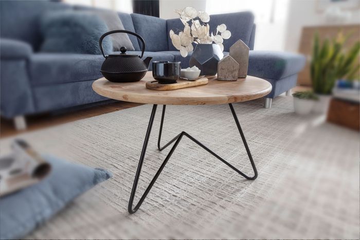 FineBuy Couchtisch 60x39,5x60 cm Akazie Massivholz / Metall Sofatisch, Design Wohnzimmertisch Rund, Kaffeetisch Massiv, Kleiner Tisch Wohnzimmer 4250950295247