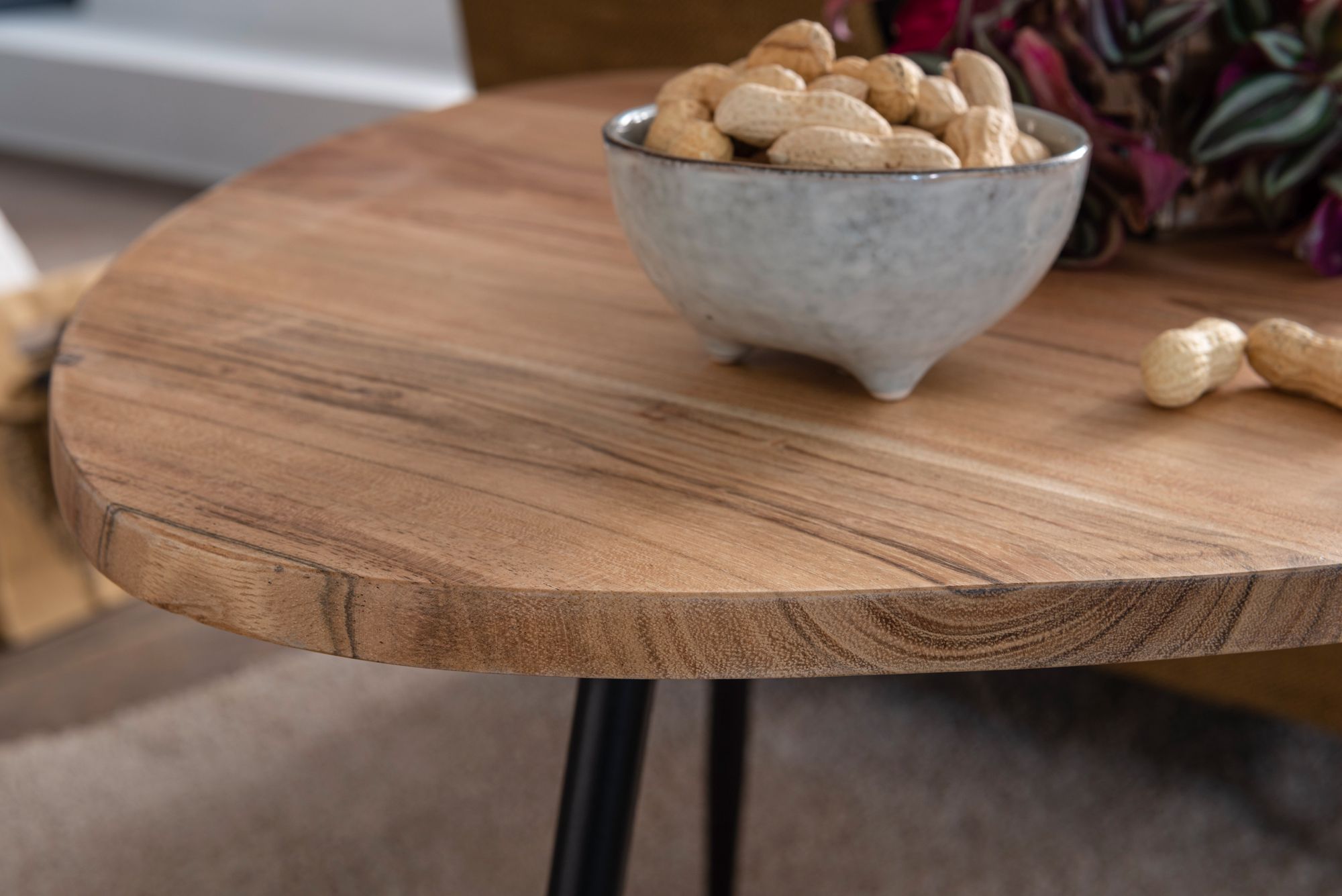 FineBuy 2er Set Satztisch Akazie Massivholz / Metall Couchtisch Klein, Design Beistelltisch Set Zwei Holz-Tische, Wohnzimmertisch Tisch Metallgestell | Farbe: Braun
