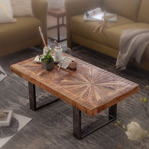 FineBuy Moderner Couchtisch Mango Massivholz 105x55x40 cm Tisch im Industrial Design, Sofatisch mit Holz und Metall, Wohnzimmertisch Rustikal 4250950295285