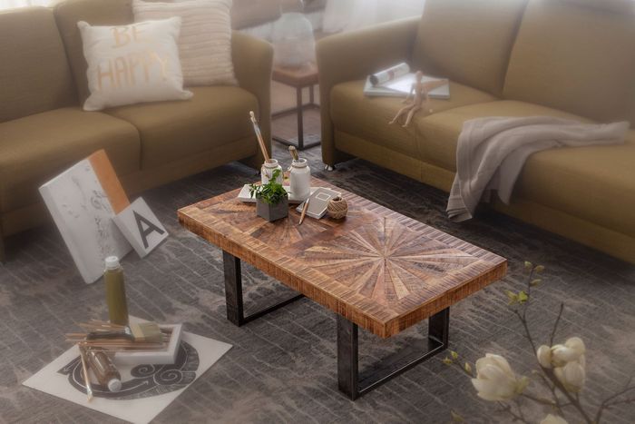 FineBuy Moderner Couchtisch Mango Massivholz 105x55x40 cm Tisch im Industrial Design, Sofatisch mit Holz und Metall, Wohnzimmertisch Rustikal 4250950295285