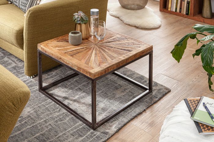 FineBuy Couchtisch Mango Massivholz 55x40x55 cm Tisch mit Metallgestell, Wohnzimmertisch Quadratisch im Industrial Design, Massiver Sofatisch Modern 4250950295339