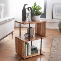 FineBuy Beistelltisch S-From 45x60x30 cm Akazie Dekotisch Sofatisch Holz Metall – Ansicht 1