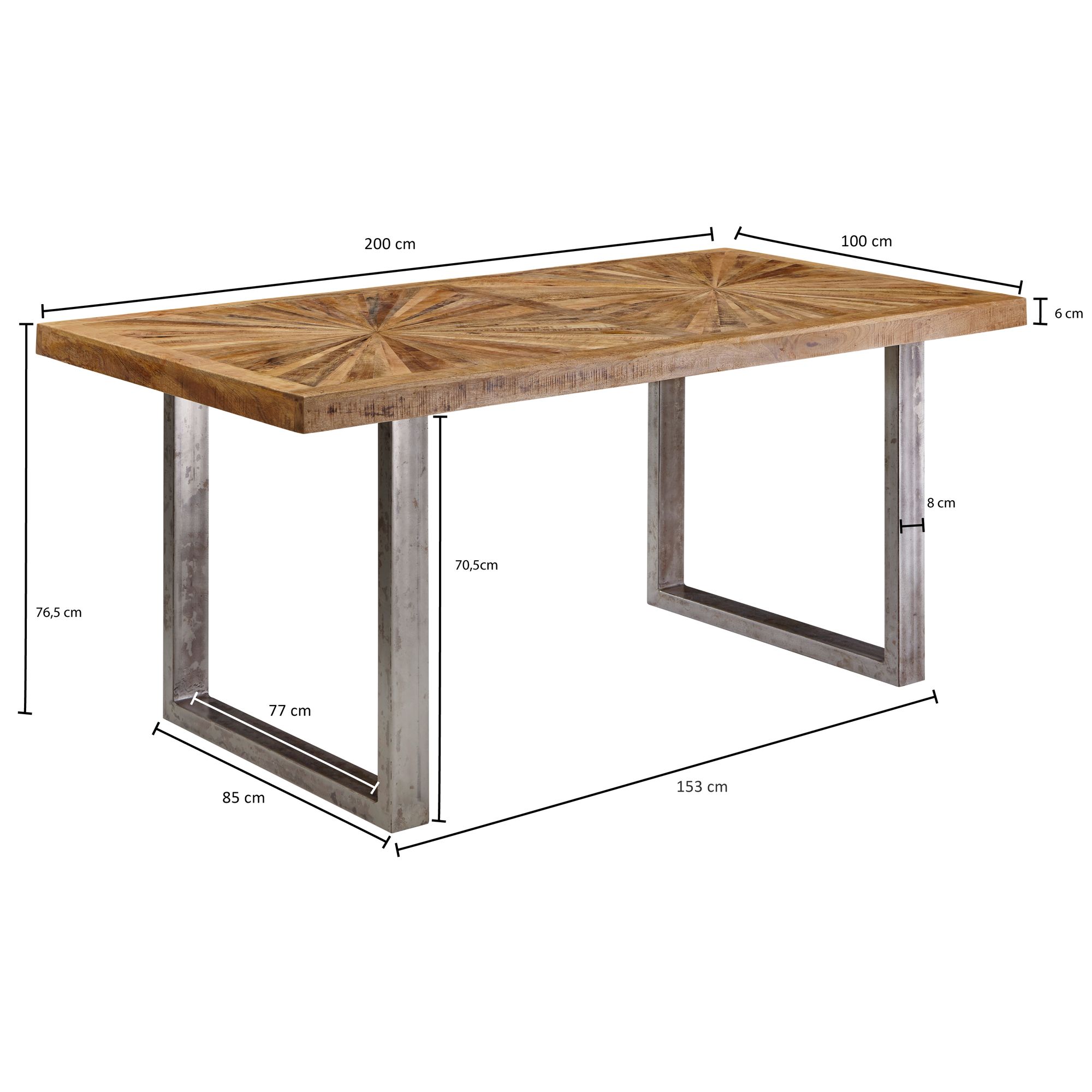 FineBuy Esstisch Mango Massivholz rechteckig - Industrial Loft Esszimmertisch Massiv mit Kufengestell - Holztisch mit Metallgestell - Rustikaler Küchentisch | Farbe: Braun