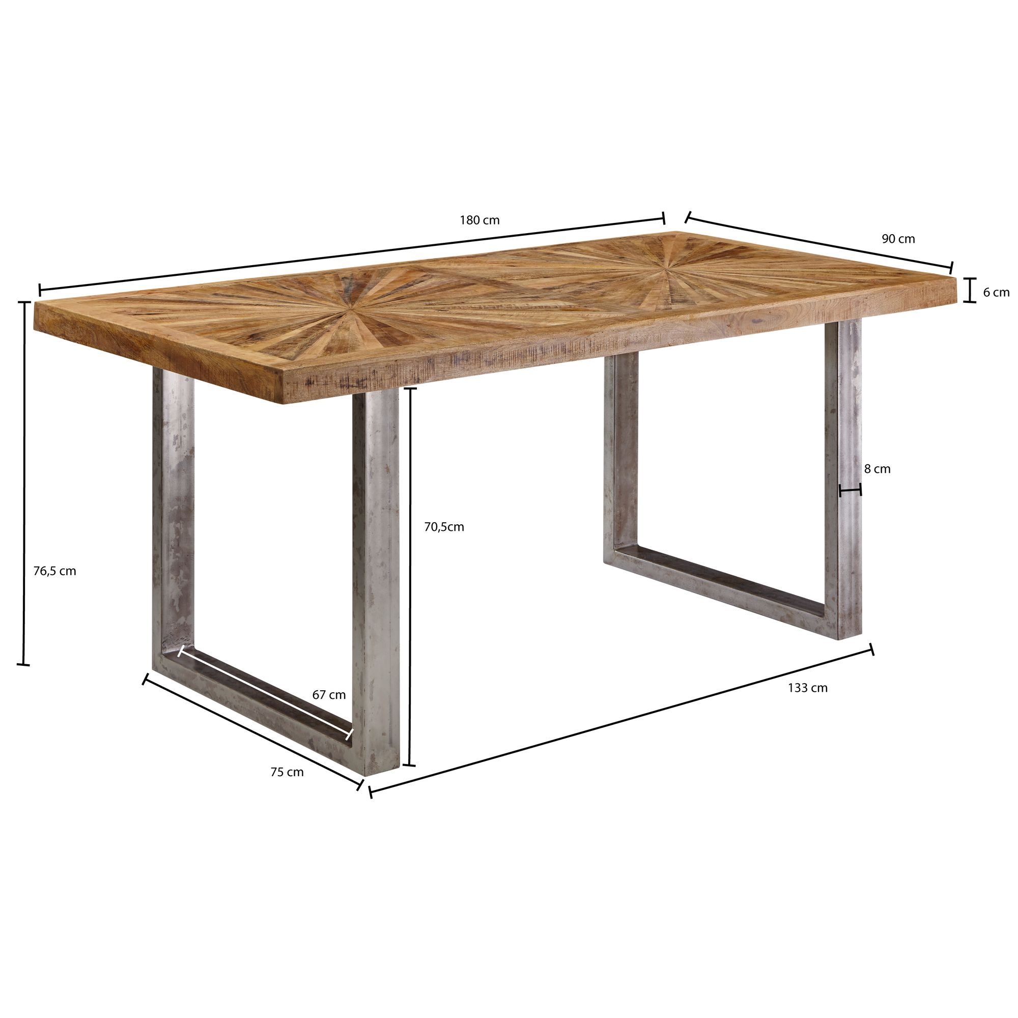 FineBuy Esstisch Mango Massivholz rechteckig - Industrial Loft Esszimmertisch Massiv mit Kufengestell - Holztisch mit Metallgestell - Rustikaler Küchentisch | Farbe: Braun