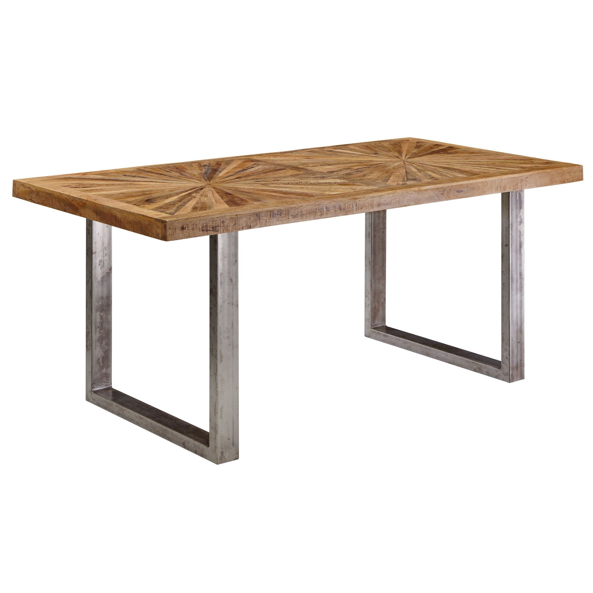 FineBuy Esstisch Mango Massivholz rechteckig - Industrial Loft Esszimmertisch Massiv mit Kufengestell - Holztisch mit Metallgestell - Rustikaler Küchentisch | Farbe: Braun