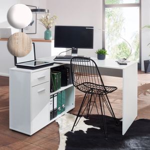 SV56287 FineBuy Design Eckschreibtisch mit Regal 120 x 75,5 x 106,5 cm, Moderner Büro-Schreibtisch, Computer-Tisch Arbeitszimmer, Winkelschreibtisch Home Office