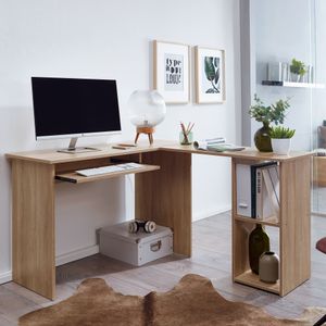 FineBuy Design Schreibtischkombination 140 x 75,5 x 120 cm , Schreibtisch mit Regal Arbeitszimmer Home Office Tisch Büro Modern