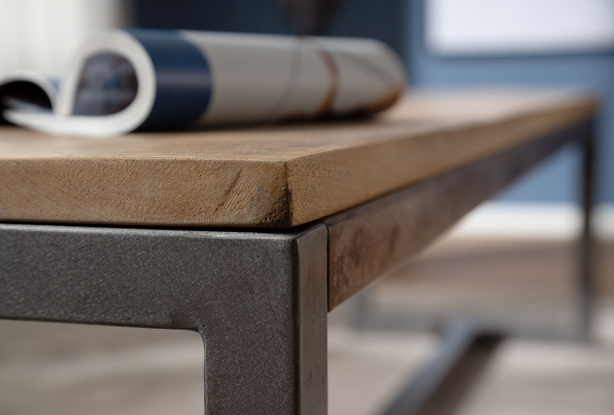 FineBuy Esszimmerbank 120 x 46 x 45 cm Mango Massivholz / Metall Holzbank Vintage, Esstischbank Massiv ohne Rücken-Lehne, Küchenbank Essbank Klein | Farbe: Braun