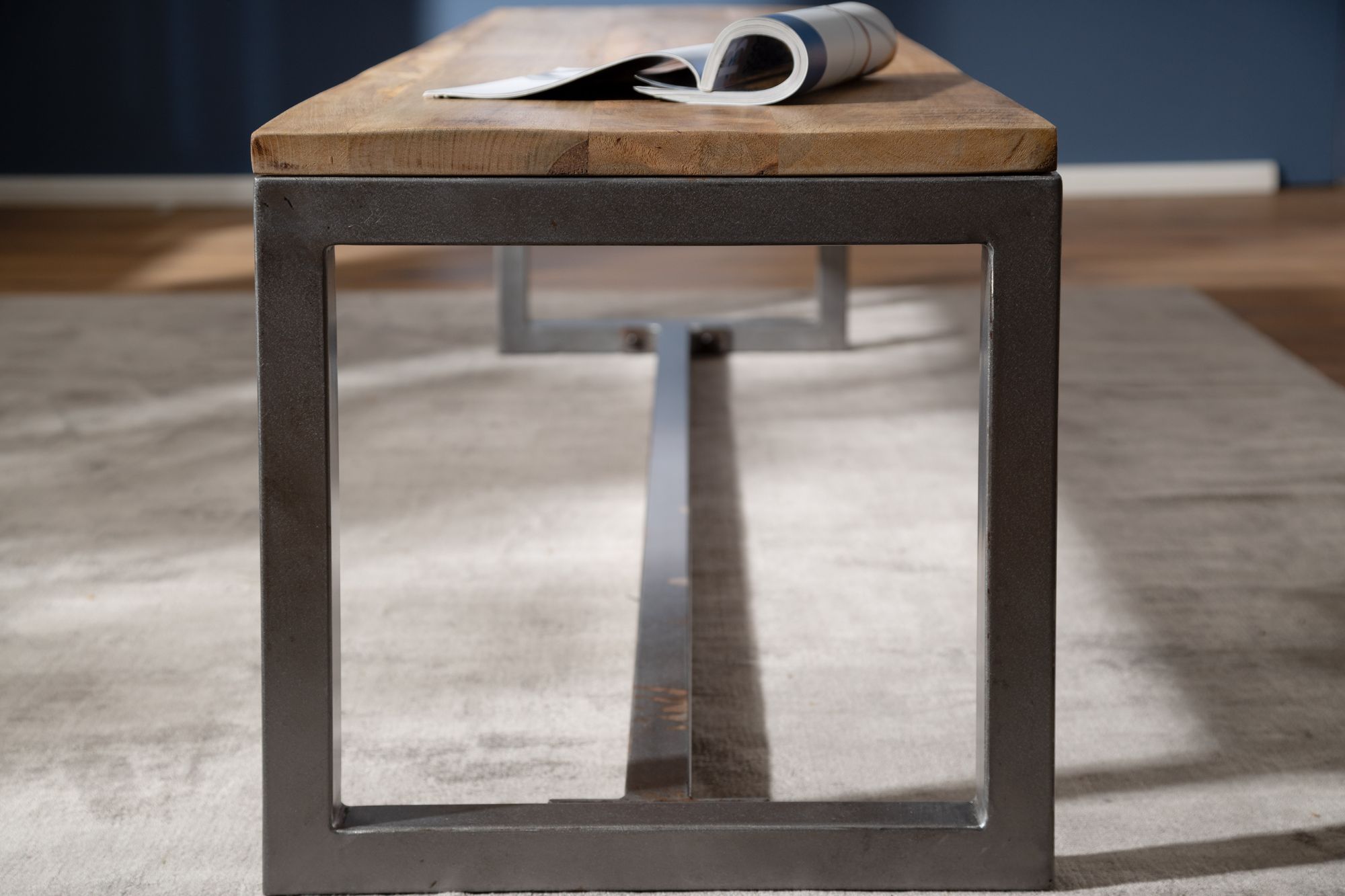 FineBuy Esszimmerbank 120 x 46 x 45 cm Mango Massivholz / Metall Holzbank Vintage, Esstischbank Massiv ohne Rücken-Lehne, Küchenbank Essbank Klein | Farbe: Braun