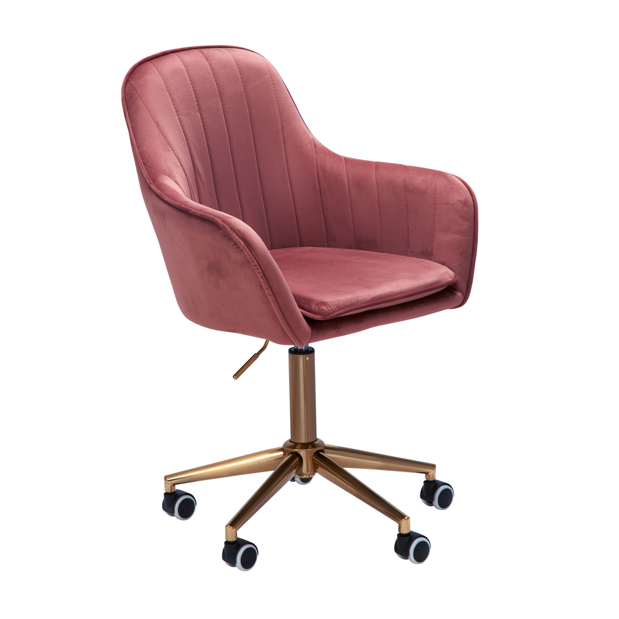 FineBuy Design Schreibtischstuhl mit Rollen - Samt Bezug gepolstert | Bürostuhl höhenverstellbar & drehbar | Sessel Drehstuhl | Farbe: Rosa