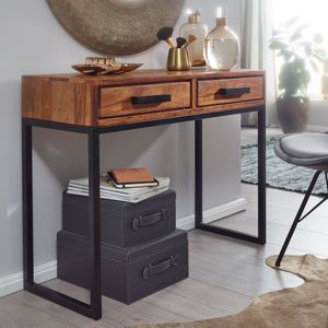 FB58260 FineBuy Konsolentisch Sheesham Massivholz / Metall 90x76x36 cm Flurtisch, Anrichte Wohnzimmertisch Schmal, Design Schreibtisch Modern 4250950298958