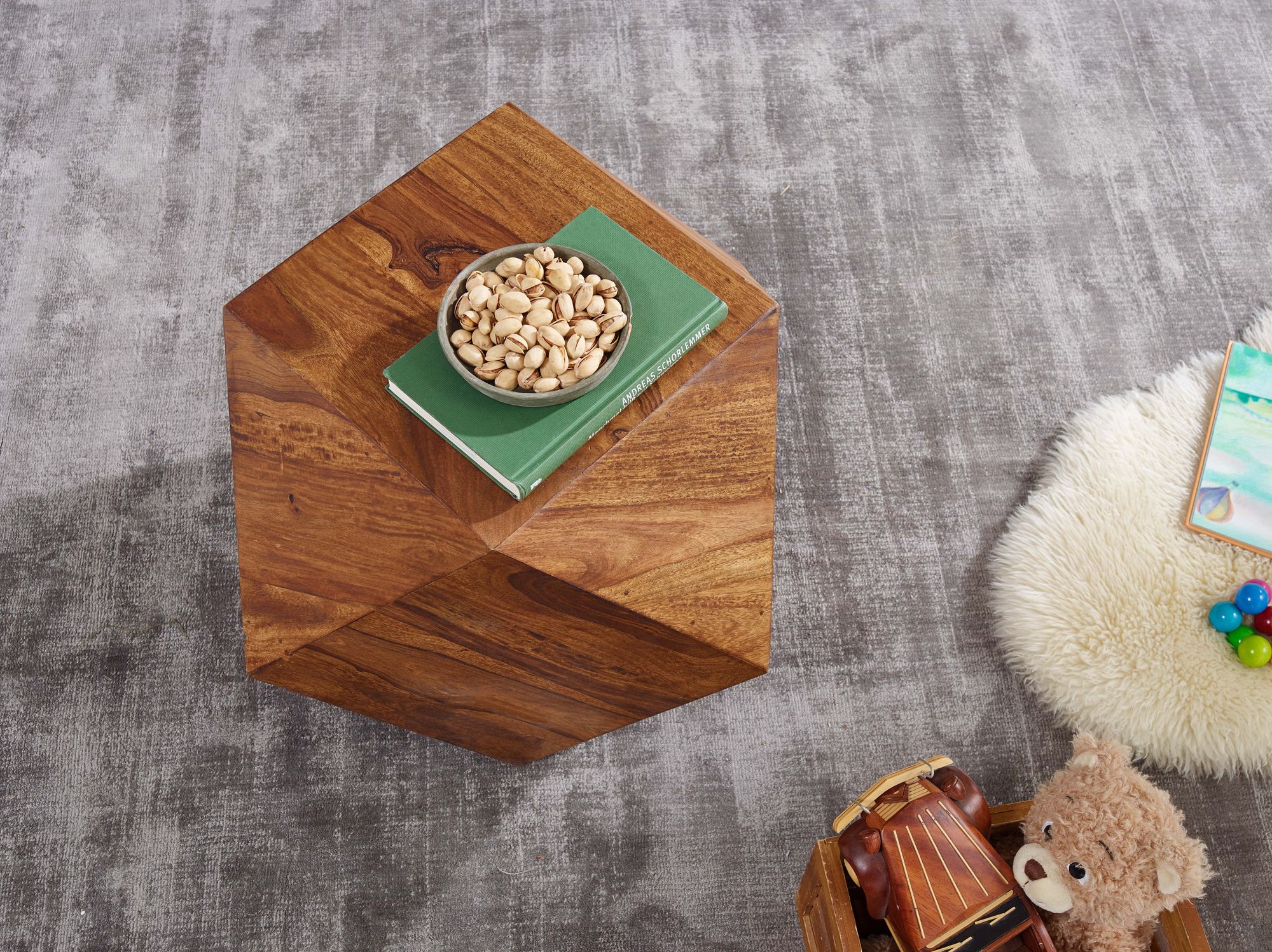 FineBuy Couchtisch 57 x 42,5 x 57 cm Sheesham Massivholz Sofatisch Modern, Wohnzimmertisch in Diamantform, Holztisch Massiv Wohnzimmer, Echtholz Tisch | Farbe: Braun