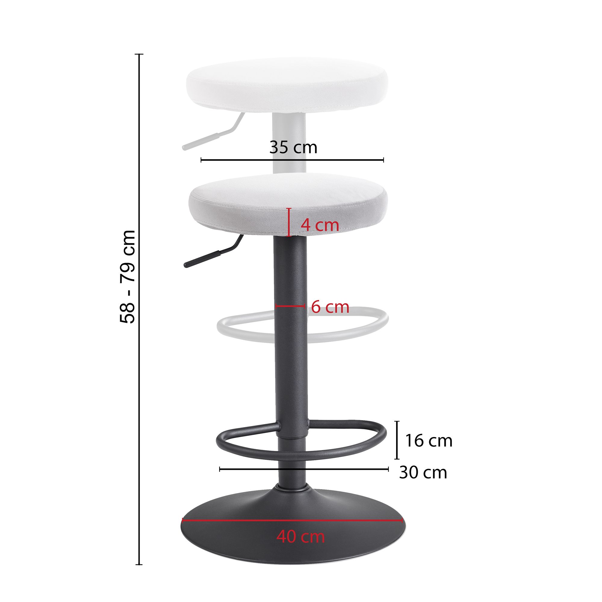 FineBuy Barhocker Samt Hocker ohne Lehne 58 - 79 cm, Küchenhocker Stoff / Metall 100kg, Design Barstuhl Tresenhocker Drehbar Bistrohocker | Farbe: Schwarz