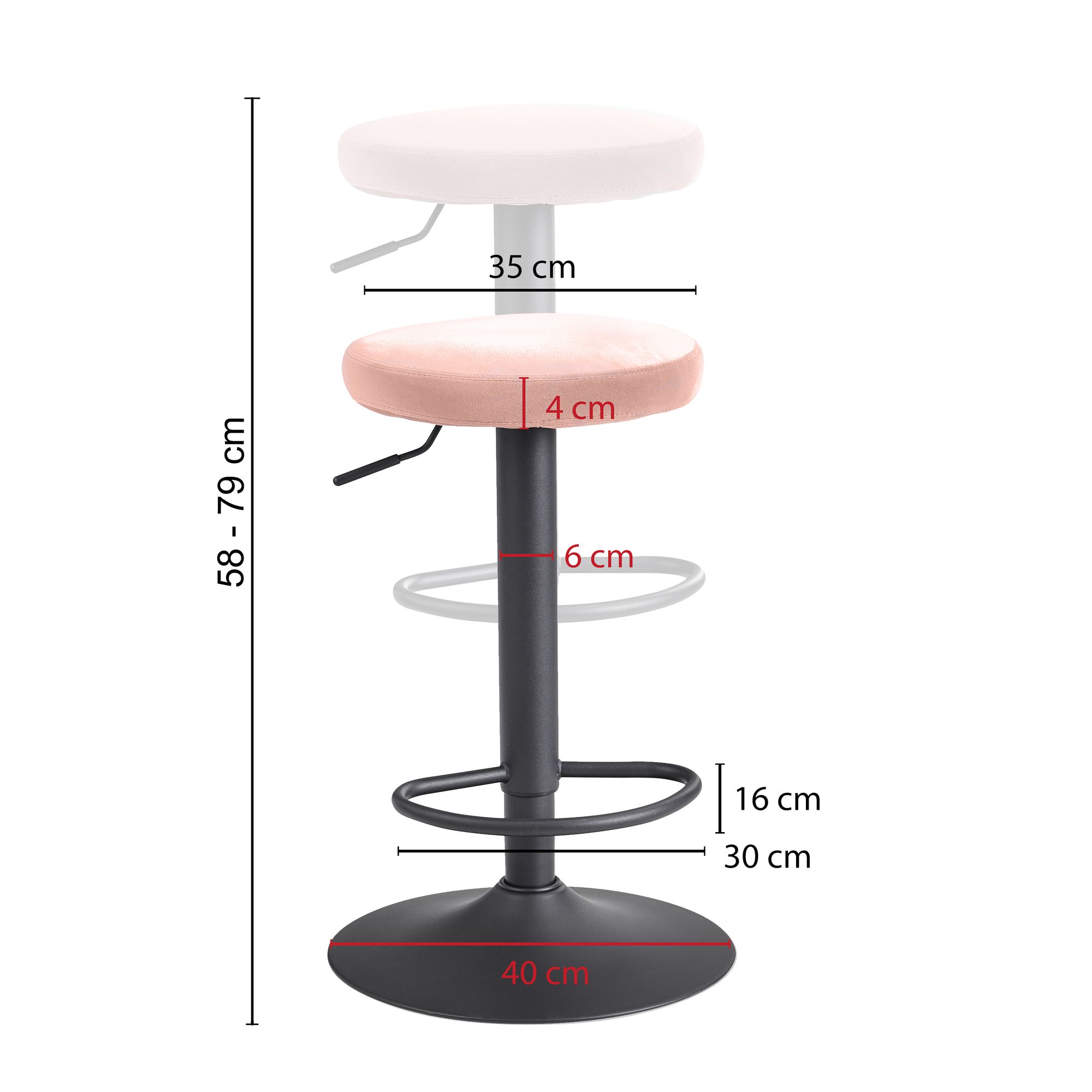 FineBuy Barhocker Samt Hocker ohne Lehne 58 - 79 cm, Küchenhocker Stoff / Metall 100kg, Design Barstuhl Tresenhocker Drehbar Bistrohocker | Farbe: Schwarz