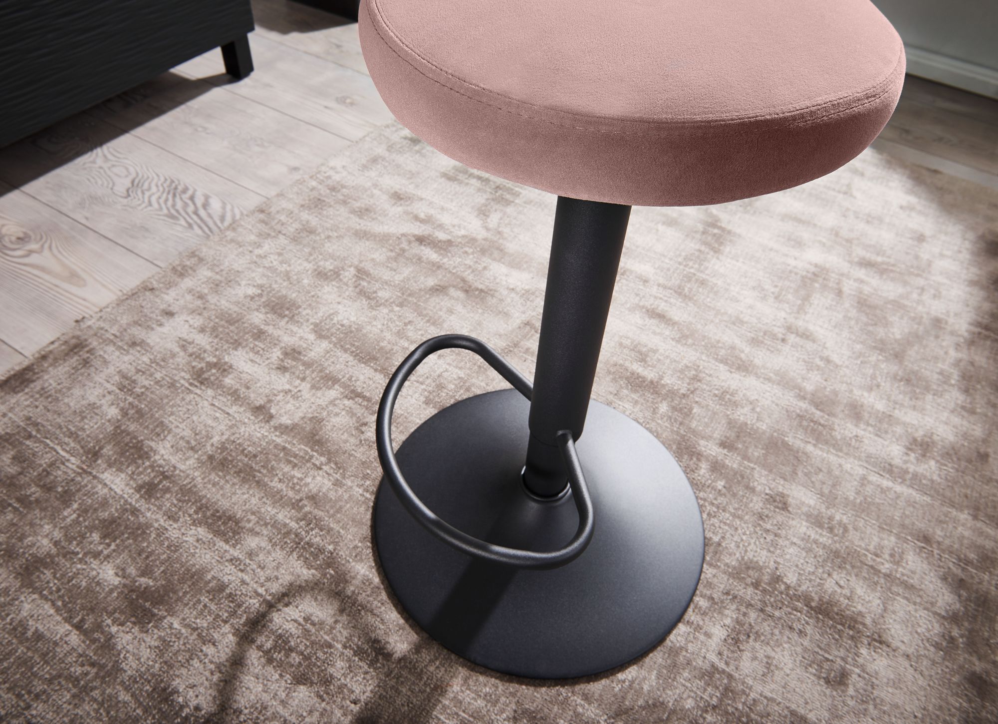 FineBuy Barhocker Samt Hocker ohne Lehne 58 - 79 cm, Küchenhocker Stoff / Metall 100kg, Design Barstuhl Tresenhocker Drehbar Bistrohocker | Farbe: Schwarz