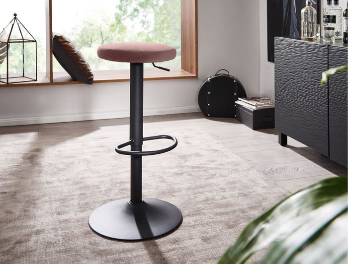 FineBuy Barhocker Samt Hocker ohne Lehne 58 - 79 cm, Küchenhocker Stoff / Metall 100kg, Design Barstuhl Tresenhocker Drehbar Bistrohocker