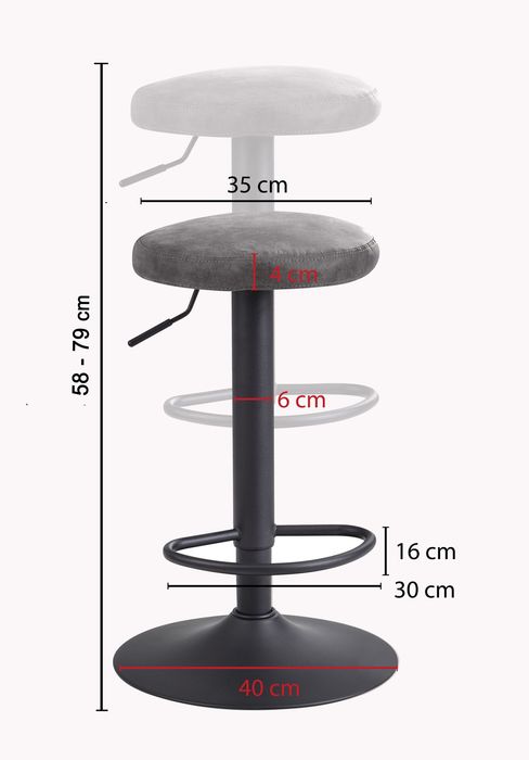FineBuy Barhocker Wildlederoptik Hocker Stoff/Metall Bistrohocker 100 kg Rund – Maßzeichnung