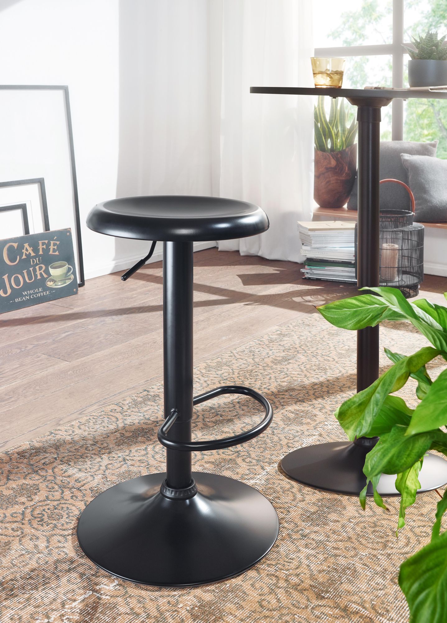 FineBuy Barhocker Schwarz Hocker ohne Lehne 58 - 79 cm Barstuhl, Küchenhocker Metall 100kg, Design Tresenhocker Drehbar Bistrohocker | Farbe: Schwarz