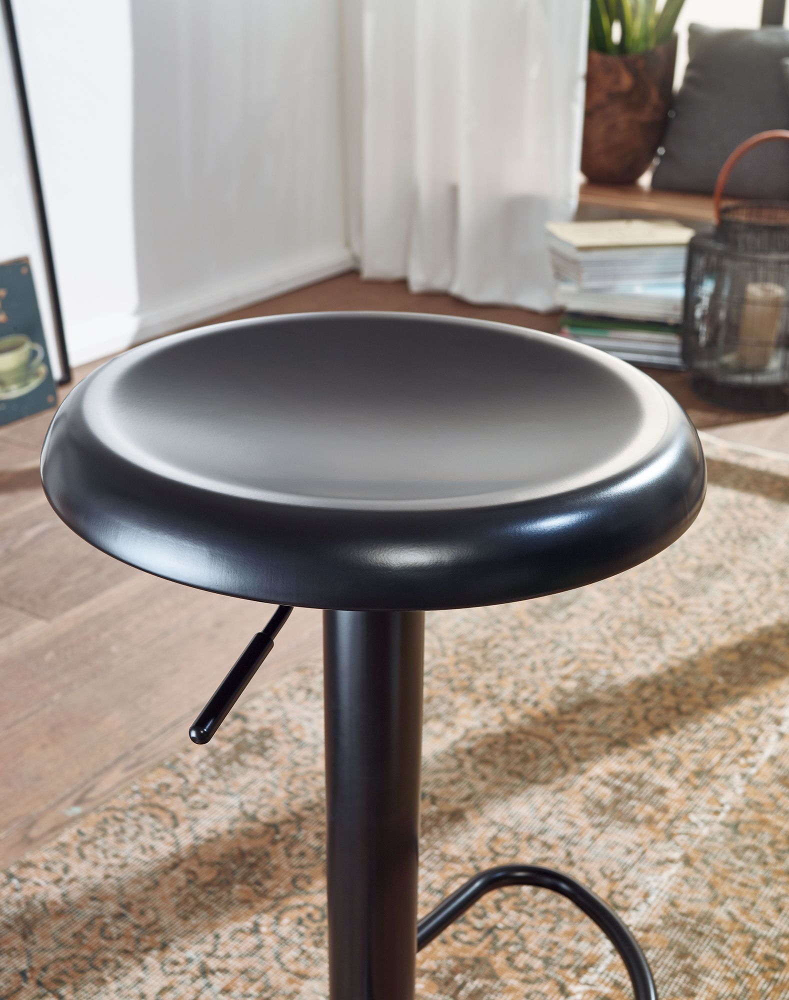 FineBuy Barhocker Schwarz Hocker ohne Lehne 58 - 79 cm Barstuhl, Küchenhocker Metall 100kg, Design Tresenhocker Drehbar Bistrohocker | Farbe: Schwarz