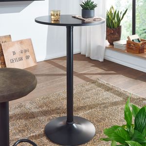 FB58352 FineBuy Design Bartisch Schwarz Stehtisch Ø 60 cm Metall / Holz, Partytisch Bistrotisch 100 cm Hoch, Messetisch Modern 4250950299115