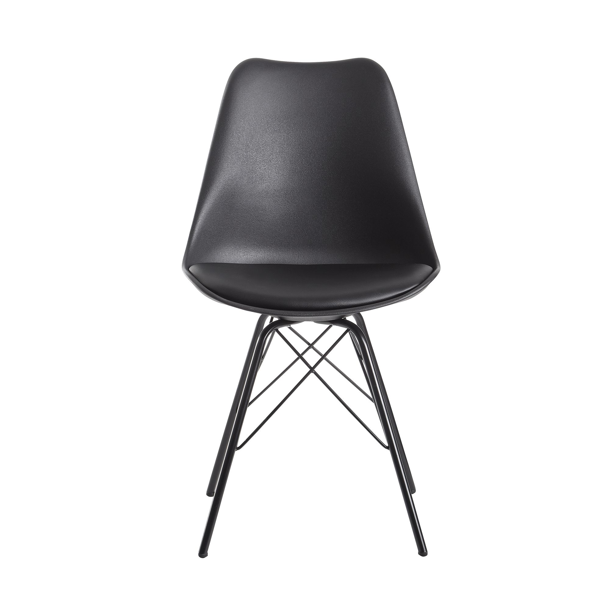 FineBuy Esszimmerstuhl 2er Set Küchenstuhl Kunststoff Skandinavisches Design, Schalenstuhl mit Kunstleder-Bezug, Polsterstuhl Stuhl Gepolstert | Farbe: Schwarz