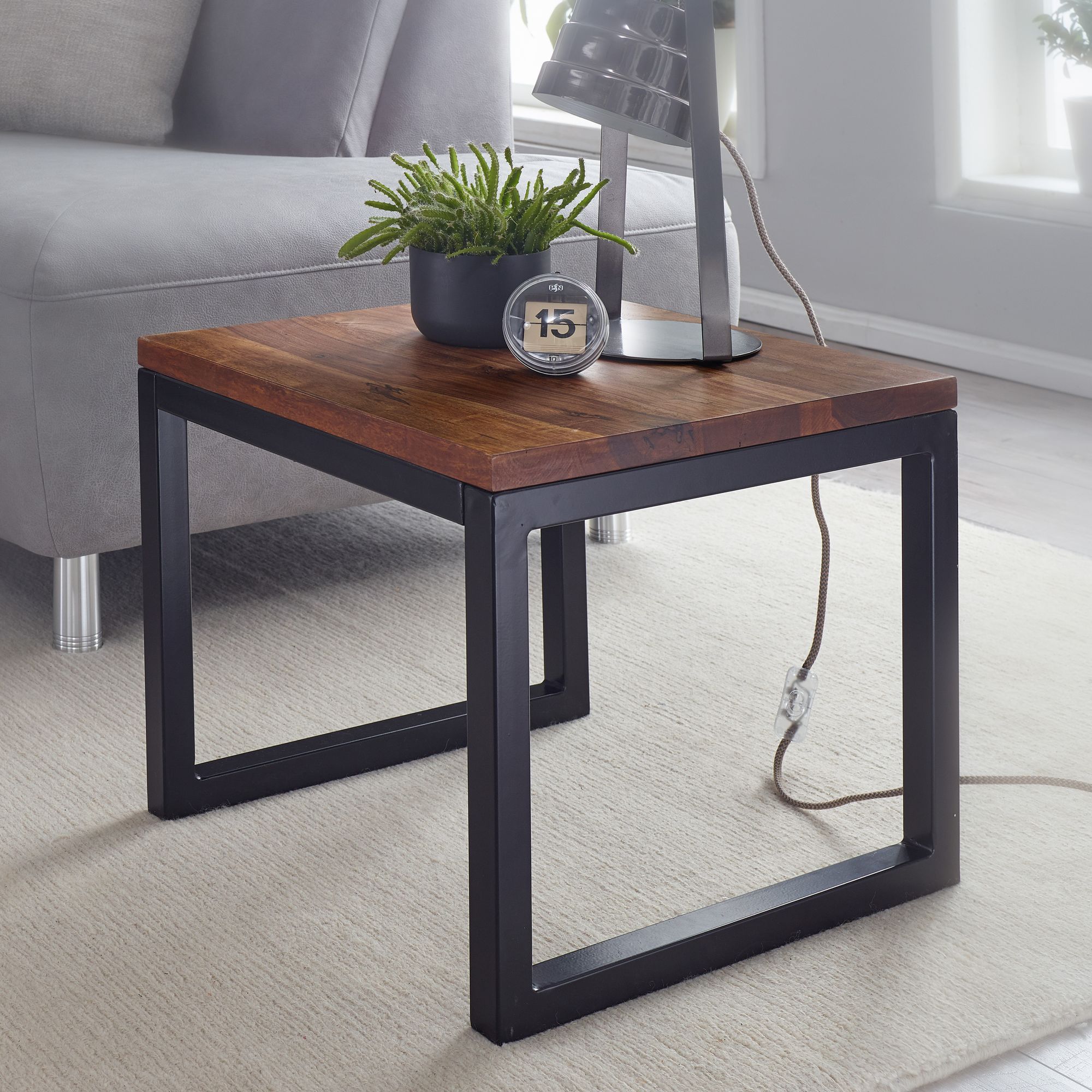 FineBuy Beistelltisch 45x40x45 cm Sheesham Massivholz / Metall Wohnzimmertisch, Industrial Style Designer Holztisch, Tisch Wohnzimmer, Kleiner Couchtisch Massiv | Farbe: Braun FineBuy Beistelltisch 45x40x45 cm Sheesham Massivholz / Metall Wohnzimmertisch, Industrial Style Designer Holztisch, Tisch Wohnzimmer, Kleiner Couchtisch Massiv | Farbe: Braun