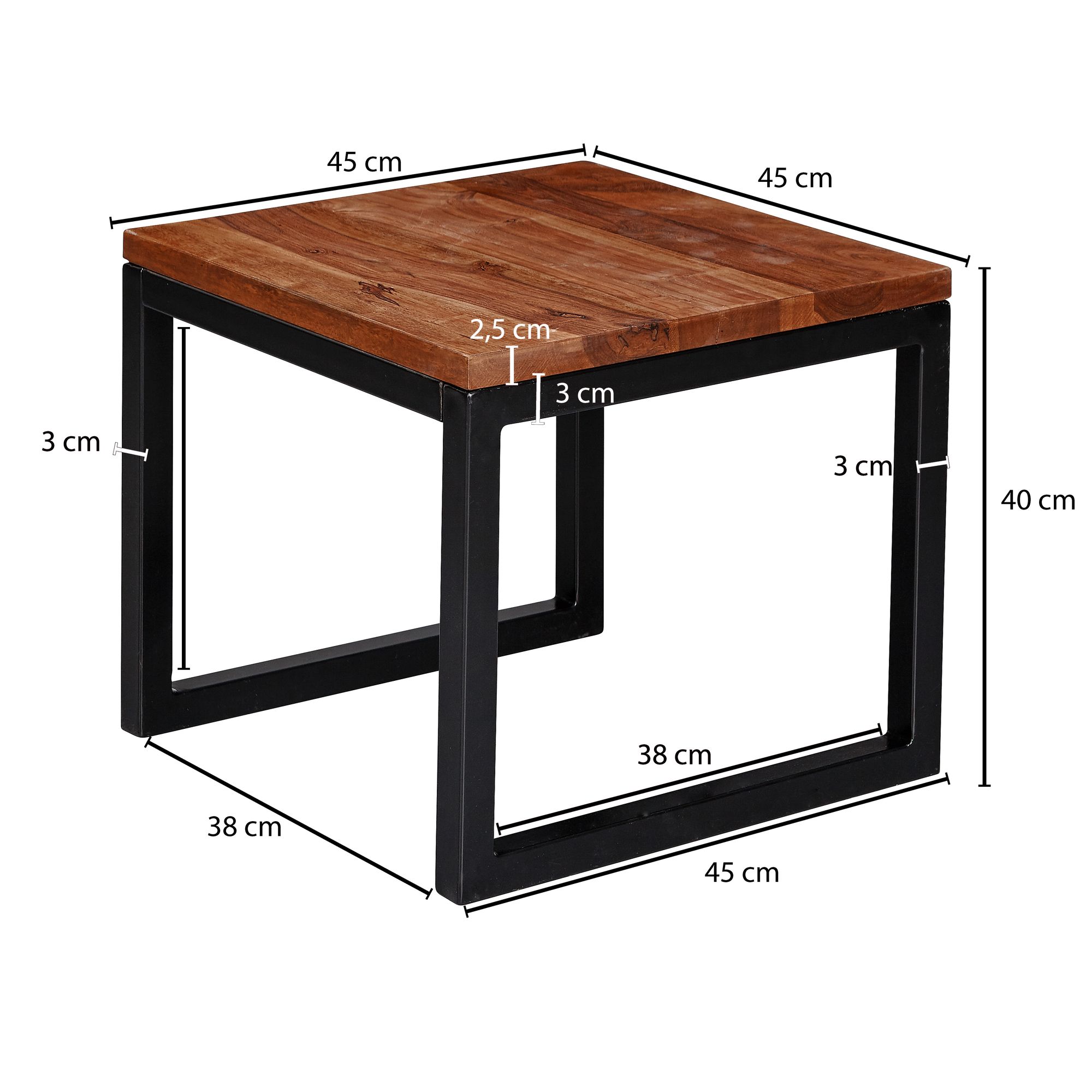 FineBuy Beistelltisch 45x40x45 cm Sheesham Massivholz / Metall Wohnzimmertisch, Industrial Style Designer Holztisch, Tisch Wohnzimmer, Kleiner Couchtisch Massiv | Farbe: Braun FineBuy Beistelltisch 45x40x45 cm Sheesham Massivholz / Metall Wohnzimmertisch, Industrial Style Designer Holztisch, Tisch Wohnzimmer, Kleiner Couchtisch Massiv | Farbe: Braun