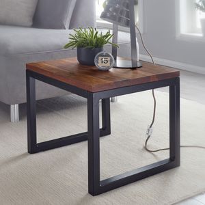 FineBuy Beistelltisch 45x40x45 cm Sheesham Massivholz / Metall Wohnzimmertisch, Industrial Style Designer Holztisch, Tisch Wohnzimmer, Kleiner Couchtisch Massiv 4250950299429