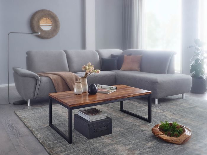 FineBuy Couchtisch 110x40x60 cm Sheesham Massivholz / Metall Wohnzimmertisch, Industrial Style Designer Sofatisch, Tisch Wohnzimmer, Loungetisch Massiv