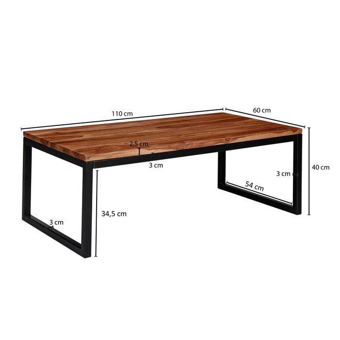 FineBuy Couchtisch 110x40x60 cm Massivholz Wohnzimmertisch Tisch Wohnzimmer – Maßzeichnung