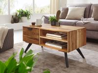 Couchtisch Massivholz 95cm Wohnzimmertisch rechteckig Schublade Industrial – Ansicht 2