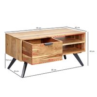 Couchtisch Massivholz 95cm Wohnzimmertisch rechteckig Schublade Industrial – Ansicht 3