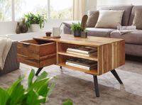 Couchtisch Massivholz 95cm Wohnzimmertisch rechteckig Schublade Industrial – Ansicht 5
