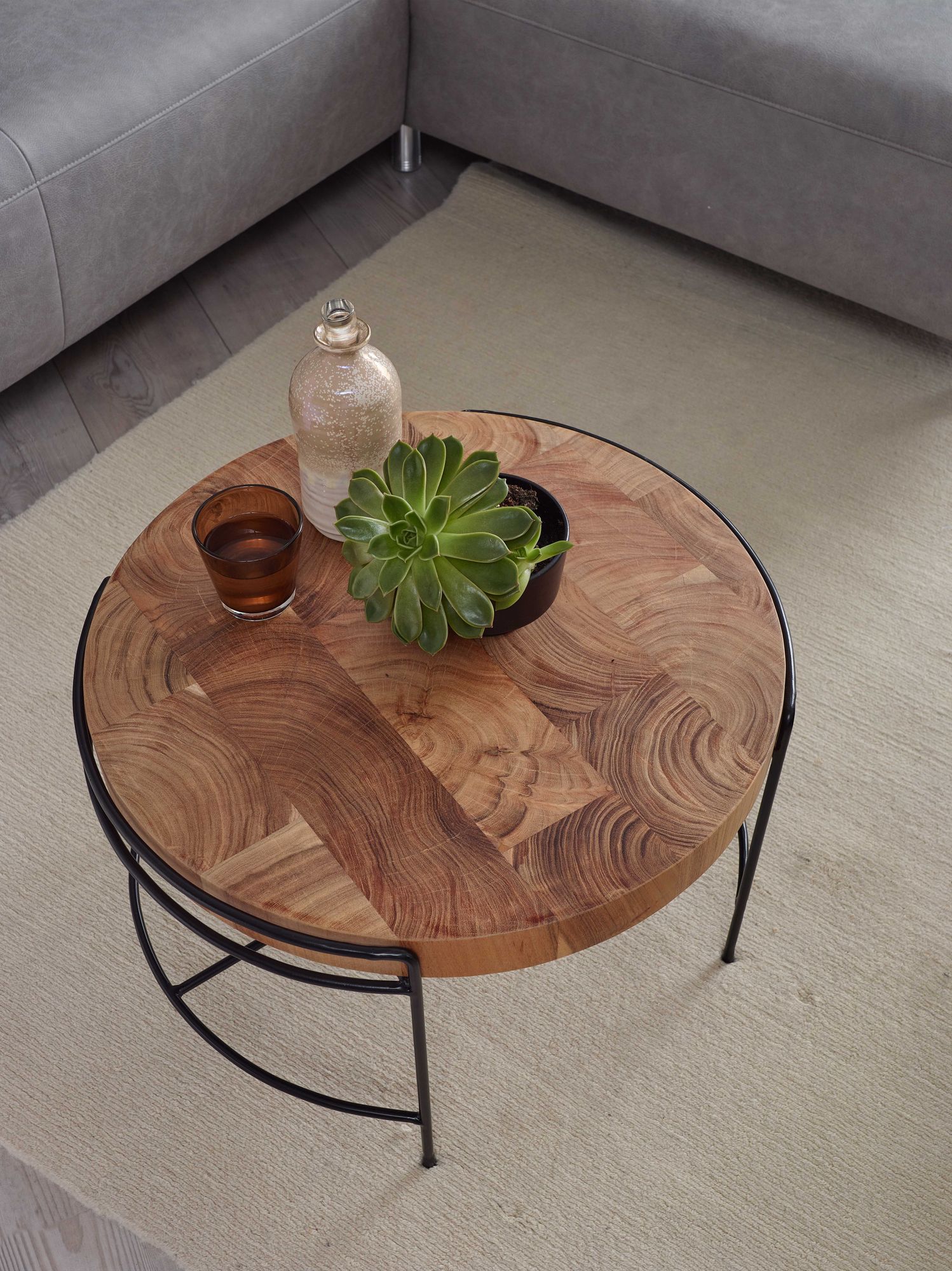 FineBuy Couchtisch 62x40x62 cm Sofatisch Akazie Massivholz / Metall, Wohnzimmertisch Rund mit Metallbeinen, Kleiner Designer Tisch Massiv, Holztisch Wohnzimmer Industrial | Farbe: Braun FineBuy Couchtisch 62x40x62 cm Sofatisch Akazie Massivholz / Metall, Wohnzimmertisch Rund mit Metallbeinen, Kleiner Designer Tisch Massiv, Holztisch Wohnzimmer Industrial | Farbe: Braun