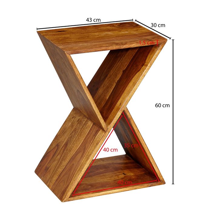 FineBuy Beistelltisch Holz Massiv 43x60x30cm Wohnzimmertisch Couchtisch Tisch – Maßzeichnung