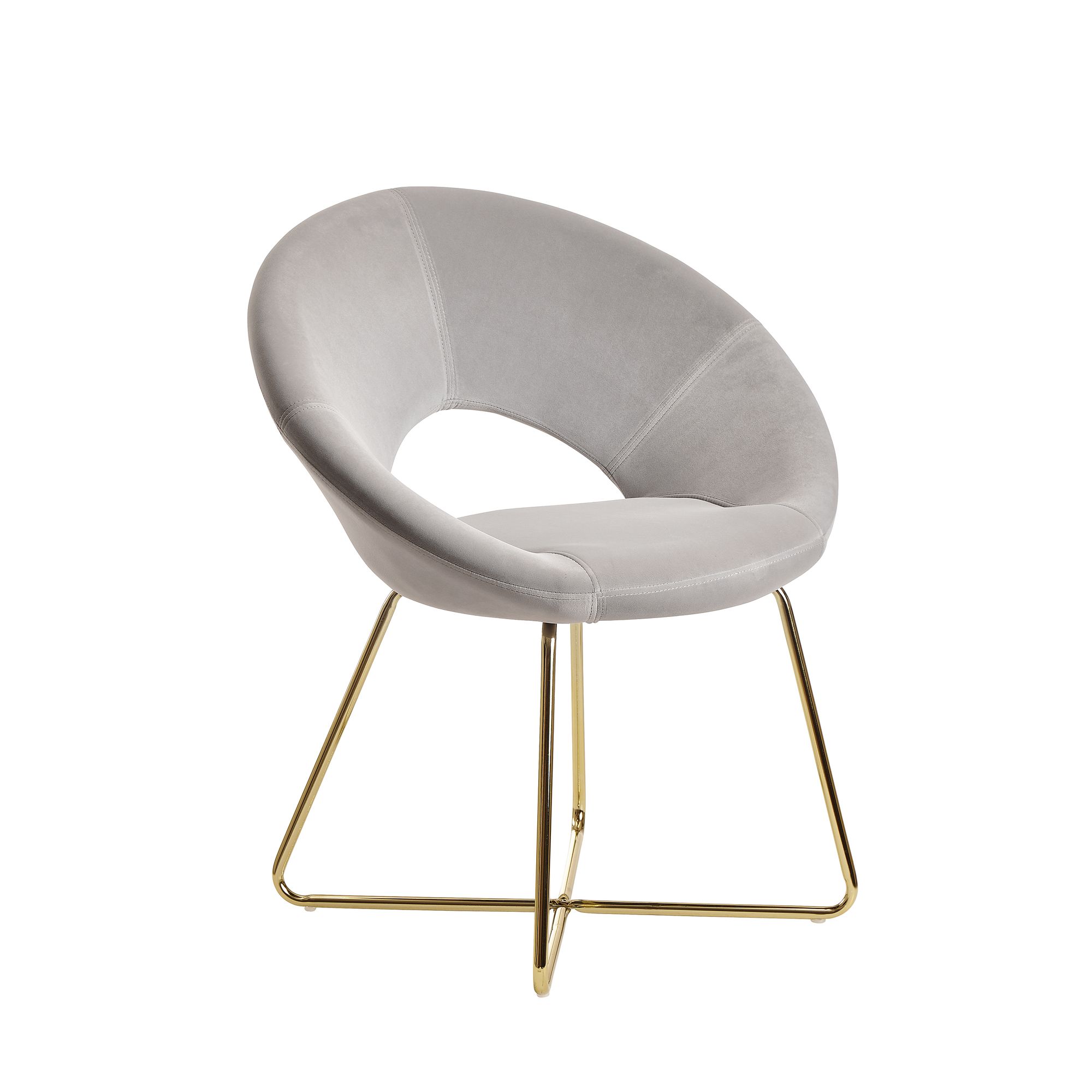 FineBuy Esszimmerstuhl Samt Küchenstuhl mit goldenen Beinen, Schalenstuhl Stoff / Metall, Design Polsterstuhl, Stuhl Esszimmer Gepolstert | Farbe: Beige