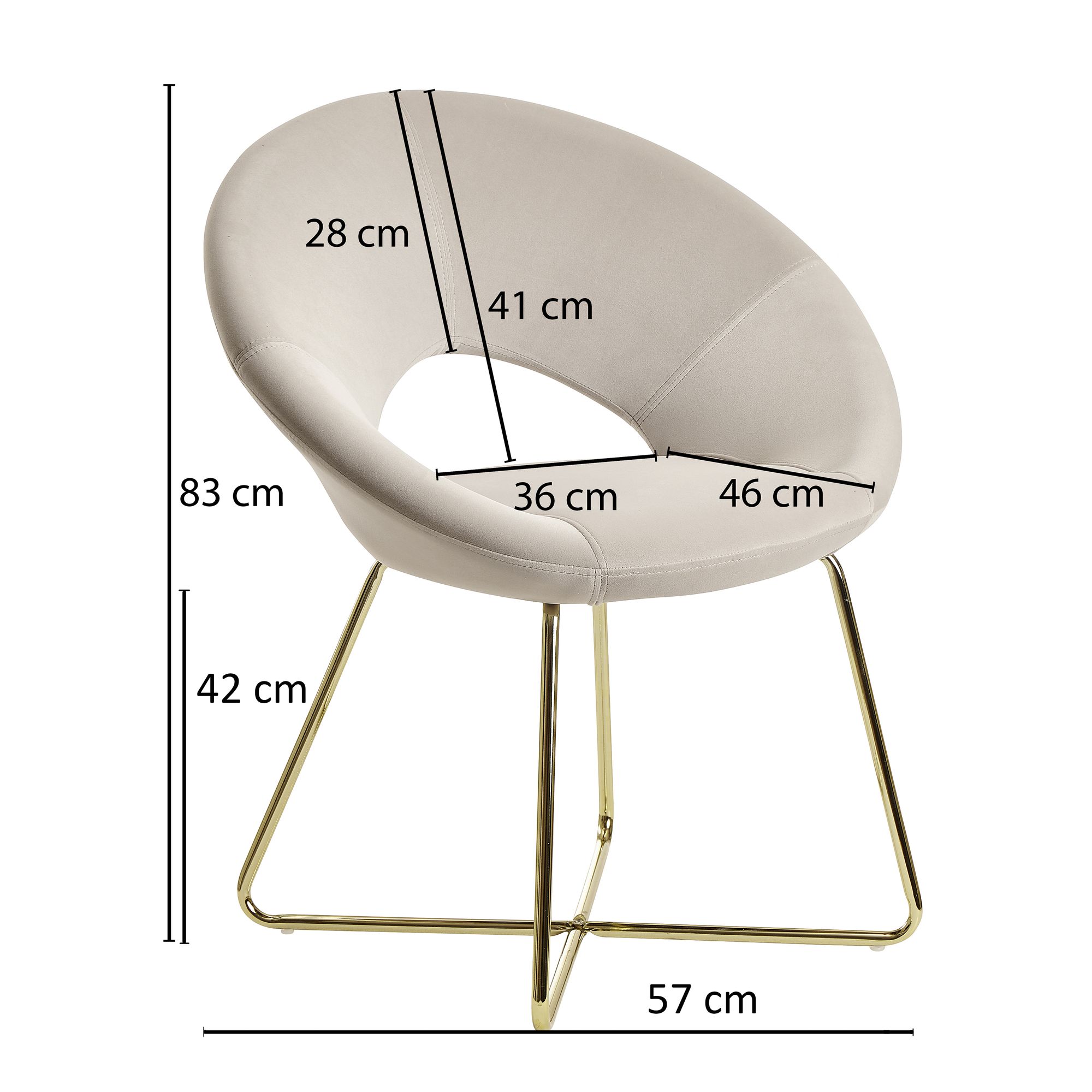 FineBuy Esszimmerstuhl Samt Küchenstuhl mit goldenen Beinen, Schalenstuhl Stoff / Metall, Design Polsterstuhl, Stuhl Esszimmer Gepolstert | Farbe: Beige