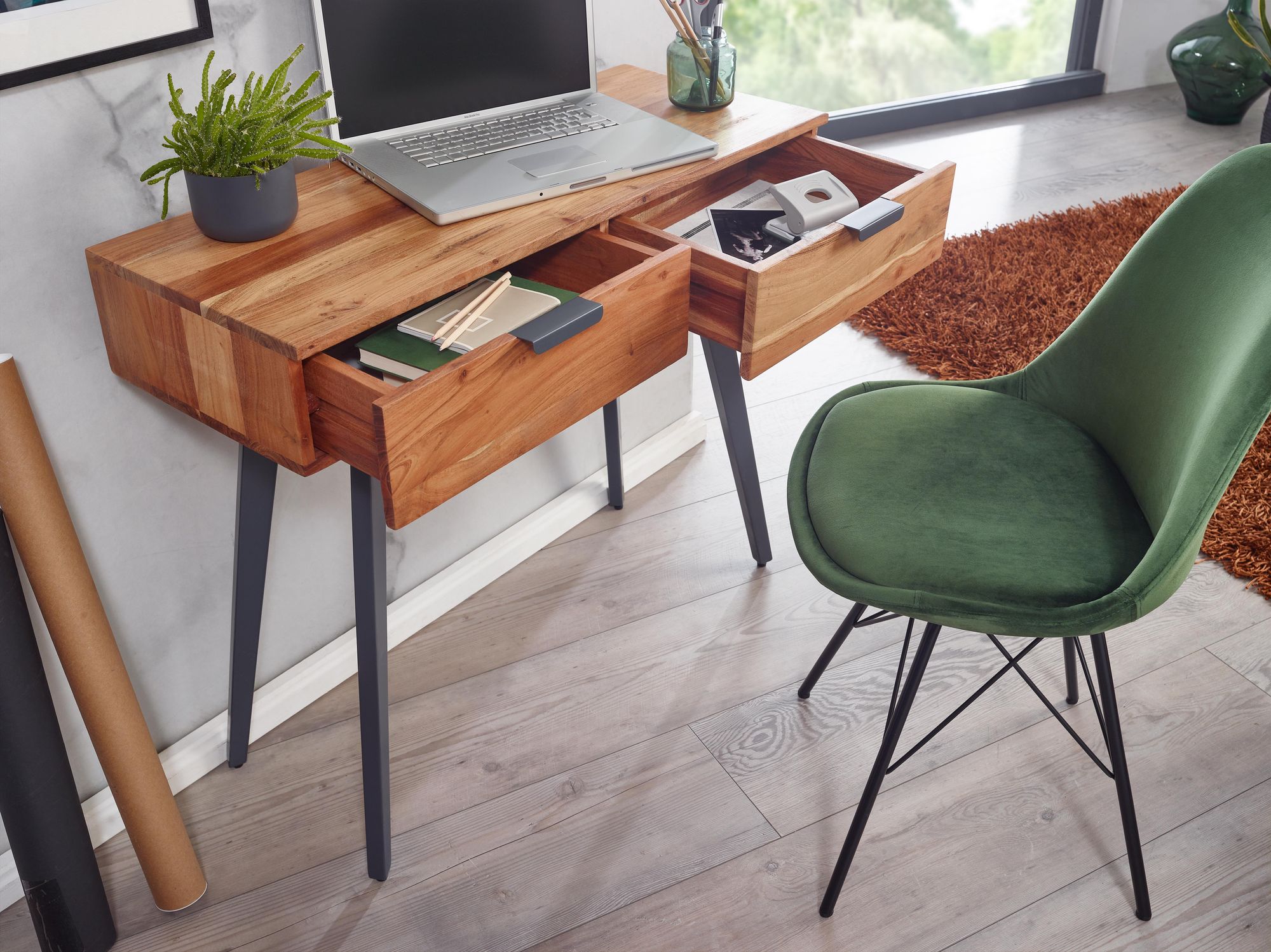 FineBuy Konsolentisch 90 x 78 x 36 cm Akazie Massivholz / Metall Konsole mit Schubladen, Kleiner Schreibtisch mit Metallbeinen, Schminktisch Anrichte Modern, Flurtisch Massiv | Farbe: Braun FineBuy Konsolentisch 90 x 78 x 36 cm Akazie Massivholz / Metall Konsole mit Schubladen, Kleiner Schreibtisch mit Metallbeinen, Schminktisch Anrichte Modern, Flurtisch Massiv | Farbe: Braun