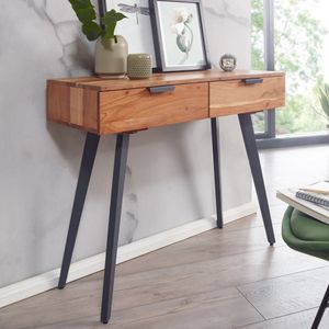 FB59363 FineBuy Konsolentisch 90 x 78 x 36 cm Akazie Massivholz / Metall Konsole mit Schubladen, Kleiner Schreibtisch mit Metallbeinen, Schminktisch Anrichte Modern, Flurtisch Massiv 4250950299801