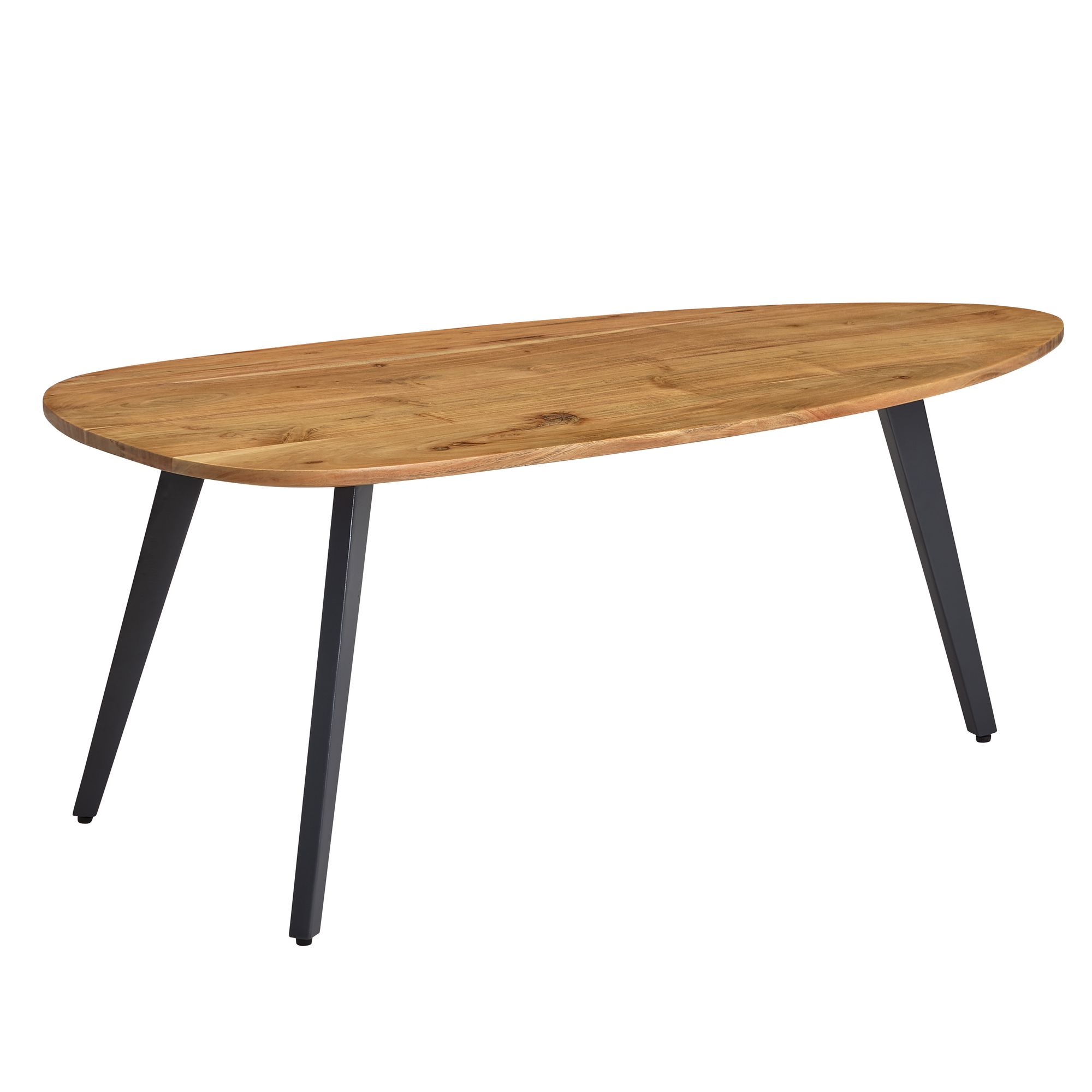 FineBuy Couchtisch Akazie Natur Massivholz oval 110 cm · Wohnzimmertisch mit schwarzen Metallbeinen · Handgefertigter Design Tisch in Nierenform | Farbe: Braun FineBuy Couchtisch Akazie Natur Massivholz oval 110 cm · Wohnzimmertisch mit schwarzen Metallbeinen · Handgefertigter Design Tisch in Nierenform | Farbe: Braun