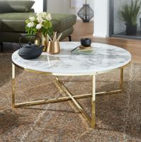 FineBuy Design Couchtisch Marmor Optik Wohnzimmertisch Ø 80 cm Tisch Rund Metall – Ansicht 2