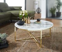 FineBuy Design Couchtisch Marmor Optik Wohnzimmertisch Ø 80 cm Tisch Rund Metall – Ansicht 3
