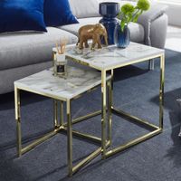 FineBuy Beistelltisch 2er Set Couchtisch Marmor Optik Wohnzimmertisch Eckig – Ansicht 1