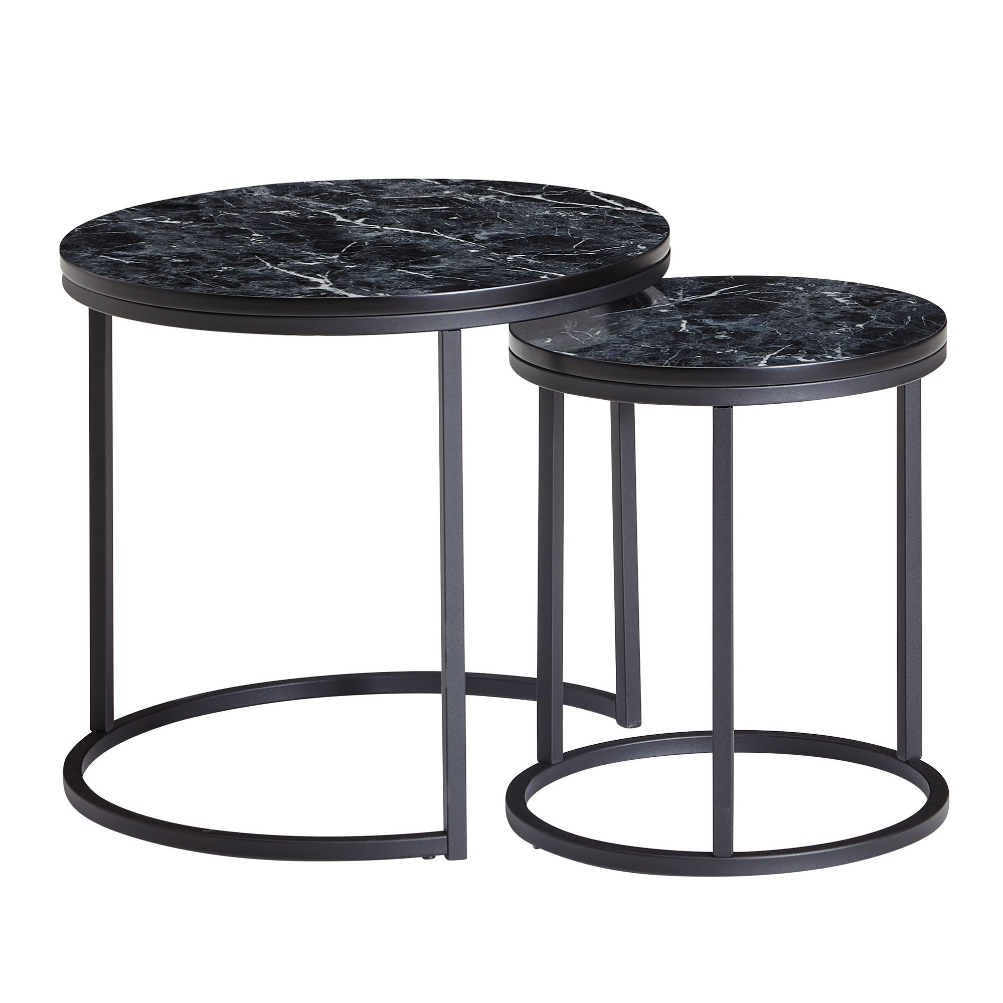 FineBuy Design Beistelltisch 2er Set Marmor Optik Rund, Couchtisch 2-teilig Tischgestell Metall, Kleine Wohnzimmertische, Moderne Satztische | Farbe: Weiß