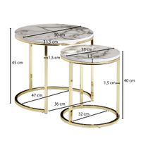FineBuy Beistelltisch 2er Set Couchtisch Marmor Optik Wohnzimmertisch Rund Tisch – Ansicht 3