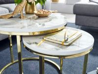 FineBuy Beistelltisch 2er Set Couchtisch Marmor Optik Wohnzimmertisch Rund Tisch – Ansicht 4