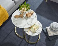 FineBuy Beistelltisch 2er Set Couchtisch Marmor Optik Wohnzimmertisch Rund Tisch – Ansicht 5